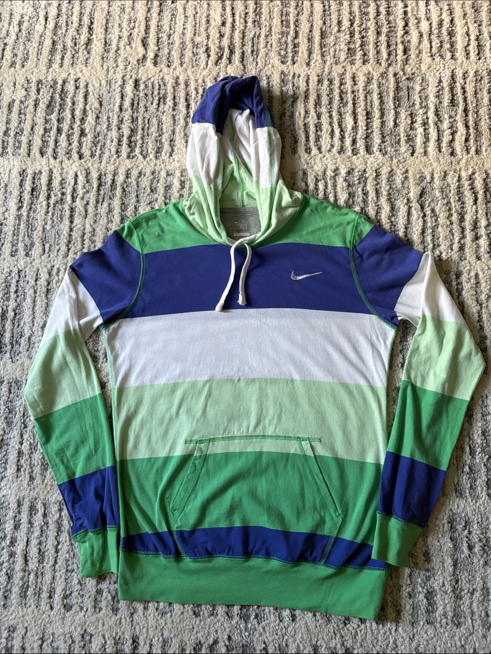 Nike Women’s Colorblock Hooded Lightweight Pullover Top - Blue, Green, White